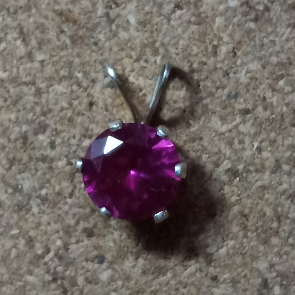 Sterling Silver Lab Created Faceted Ruby Pendant - image 2